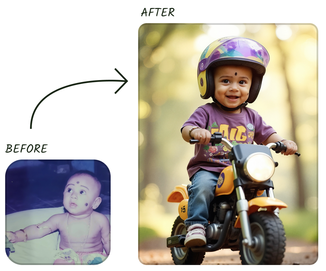 Baby photo transformation showcase - smartphone photo transformed into professional studio-quality portrait